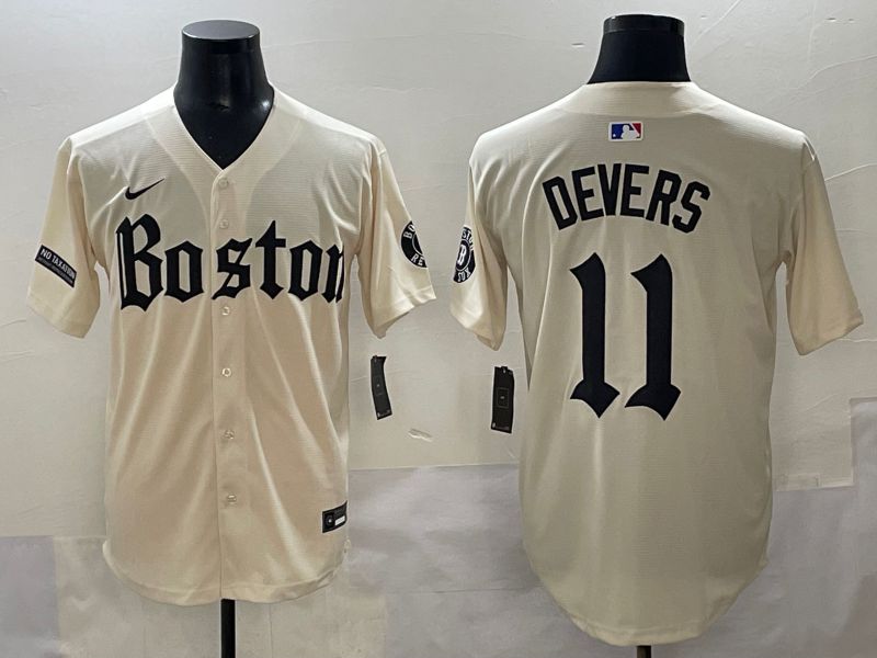 Men 2025 Boston Red Sox #11 Devers Cream Five generations Joint Name Nike MLB Jersey style 14